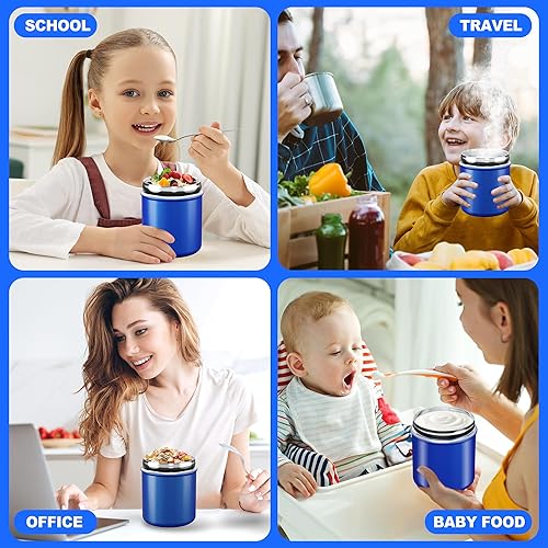 Miniatura 7 de Lonchera de 15.8 onzas para sopa de alimentos para niños, frasco térmico de acero inoxidable para adultos, boca ancha y fría con cuchara, botella de