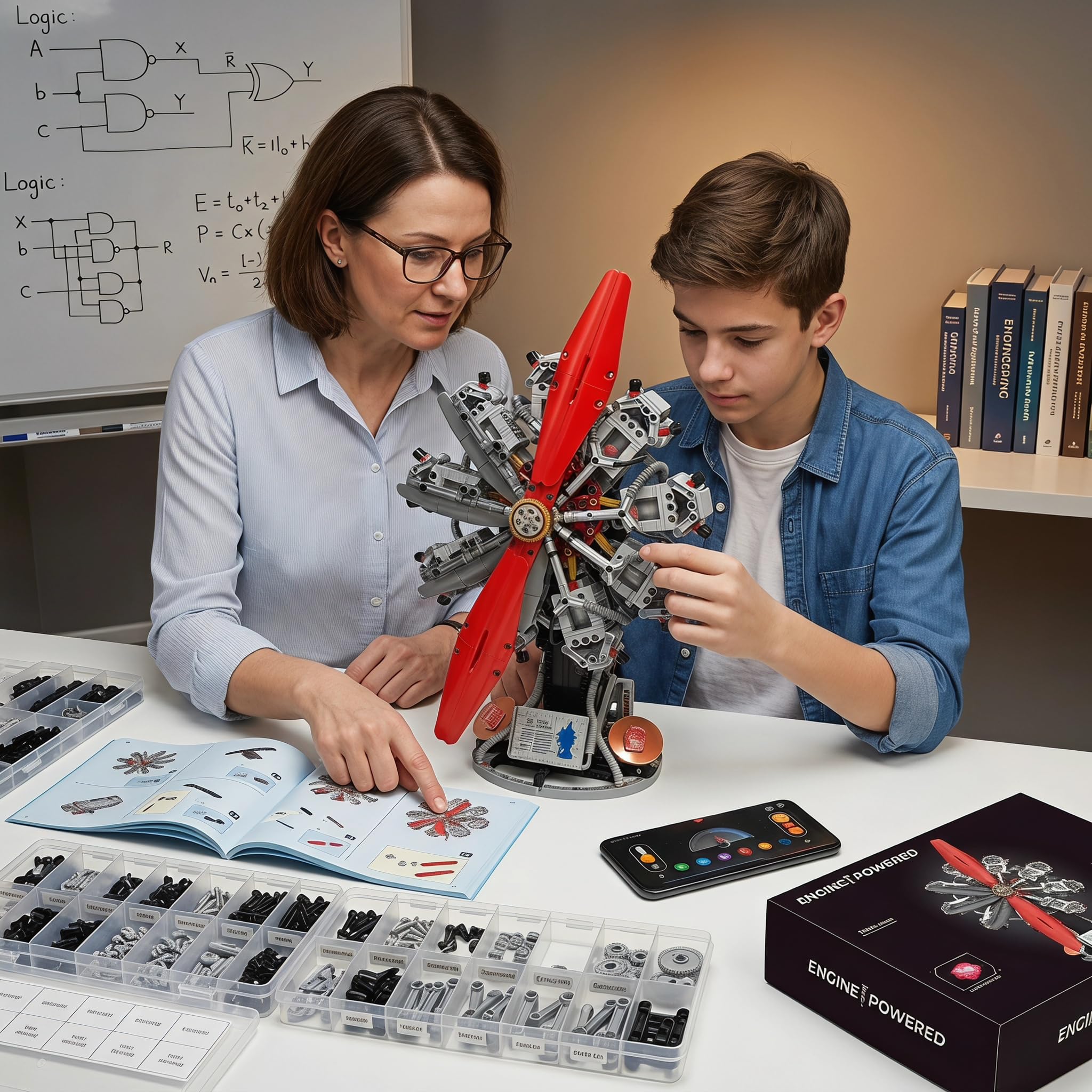 Maqueta Motor 9 Cilindros Radial 1100 Piezas – Hélice Eléctrica | Kit Motor Miniatura Adultos Stem Maquetas para Montar Idea Regalo Hombre