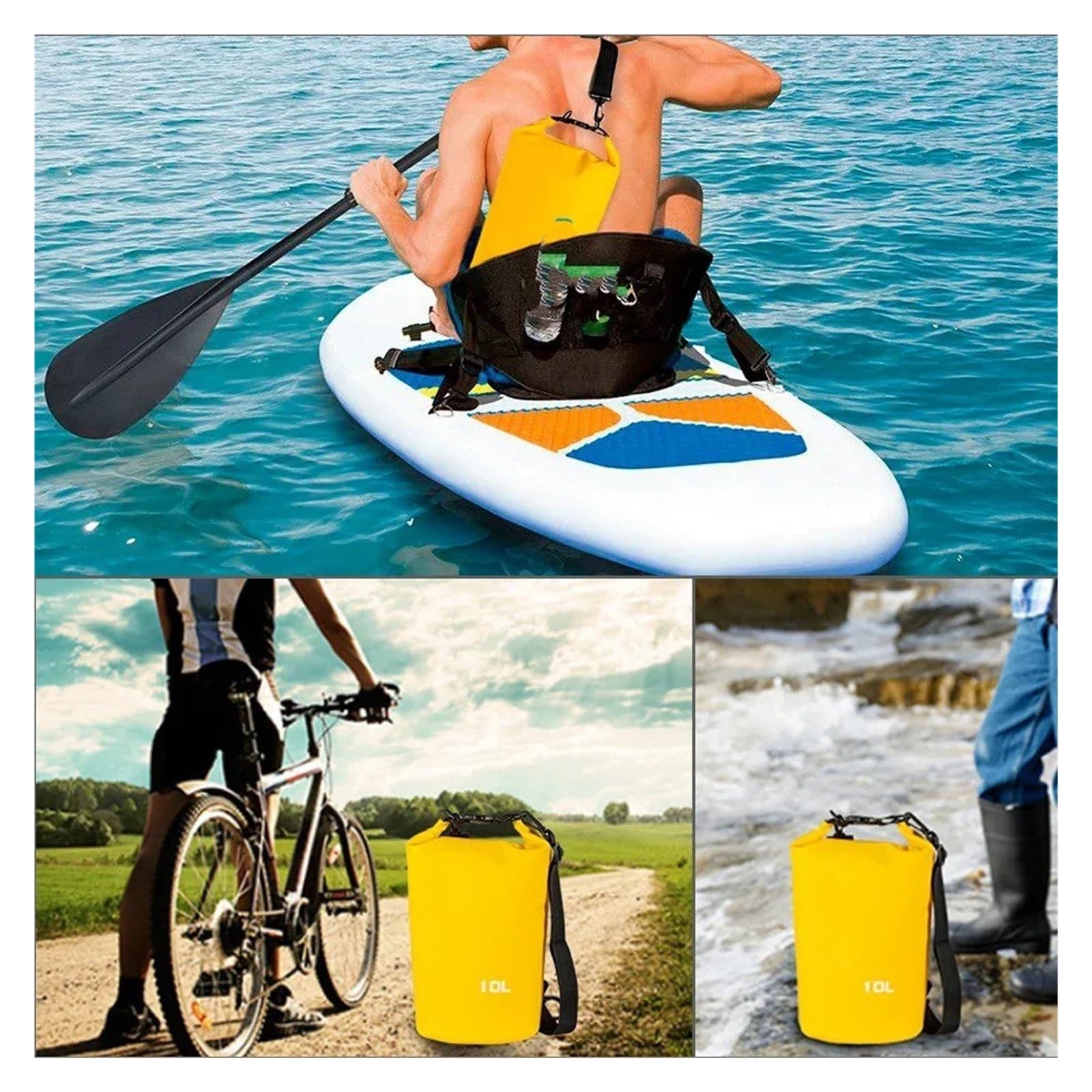 Top Case Motos Bolsa Impermeable para Motocicleta Mochila Seca para Viaje Al Aire Libre 10L 20L 30L para Ciclismo Y Camping Bolsa De Moto(Yellow 30L)