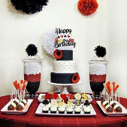 Miniatura 5 de 31 piezas de decoración de casnio para cupcakes de casino de feliz cumpleaños, juego de fichas de póquer, juego de fichas de juego de Las Vegas,