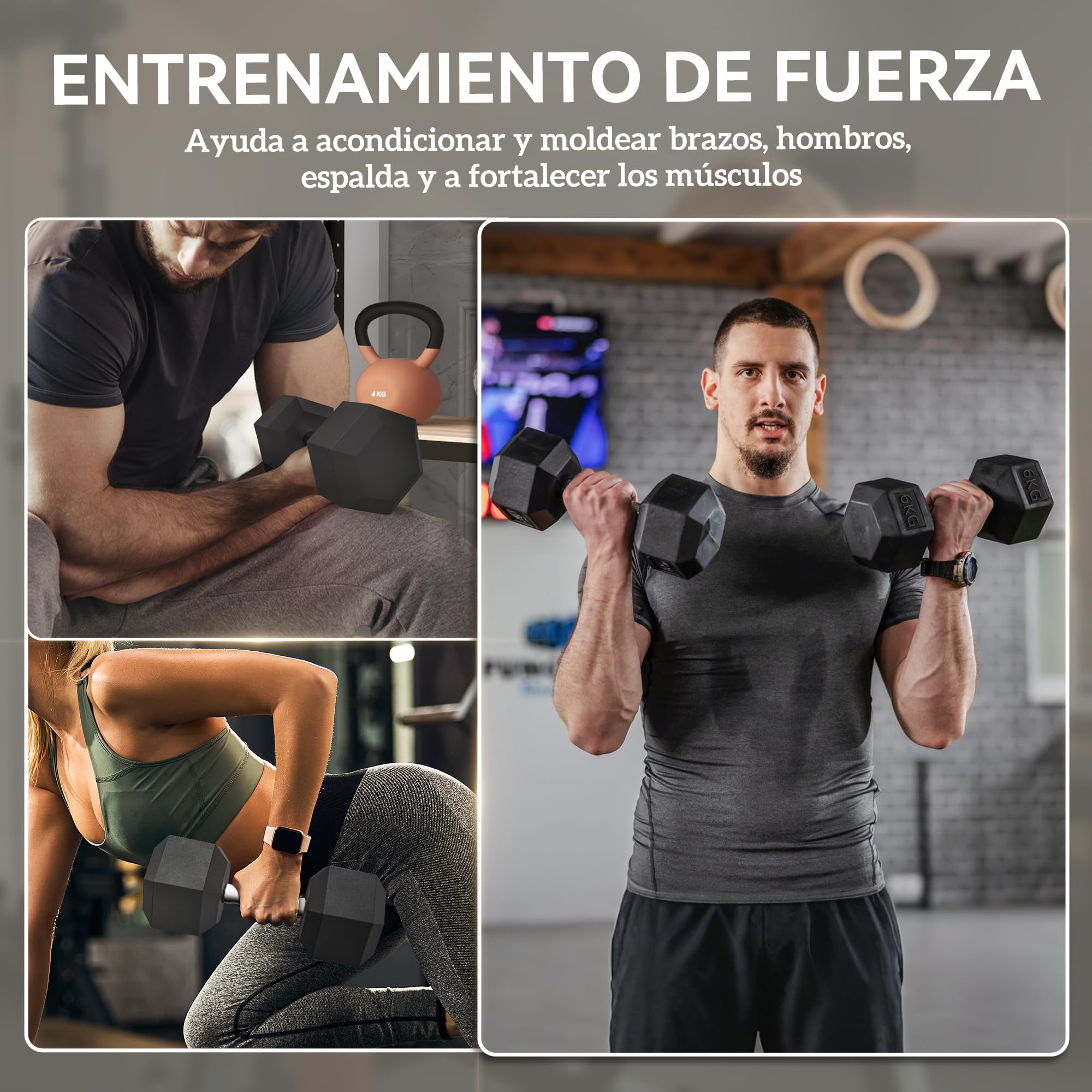 HOMCOM Juego de Mancuernas Hexagonales 2 x 6 kg Kit de Pesas con Barras de Conexión para Entrenamiento Fitness Gimnasio en Casa