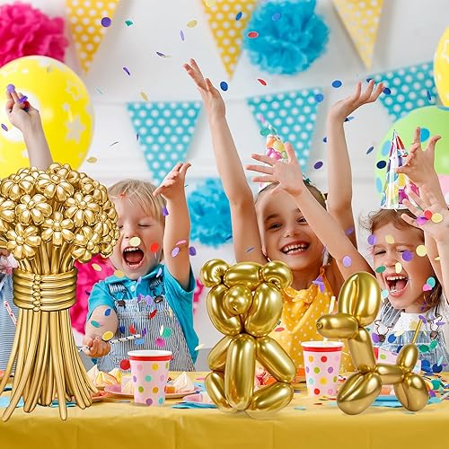 Miniatura 6 de RUBFAC 260 globos largos, 150 globos dorados metálicos, globos mágicos, globos de animales para fiestas, carnavales, cumpleaños, decoraciones de