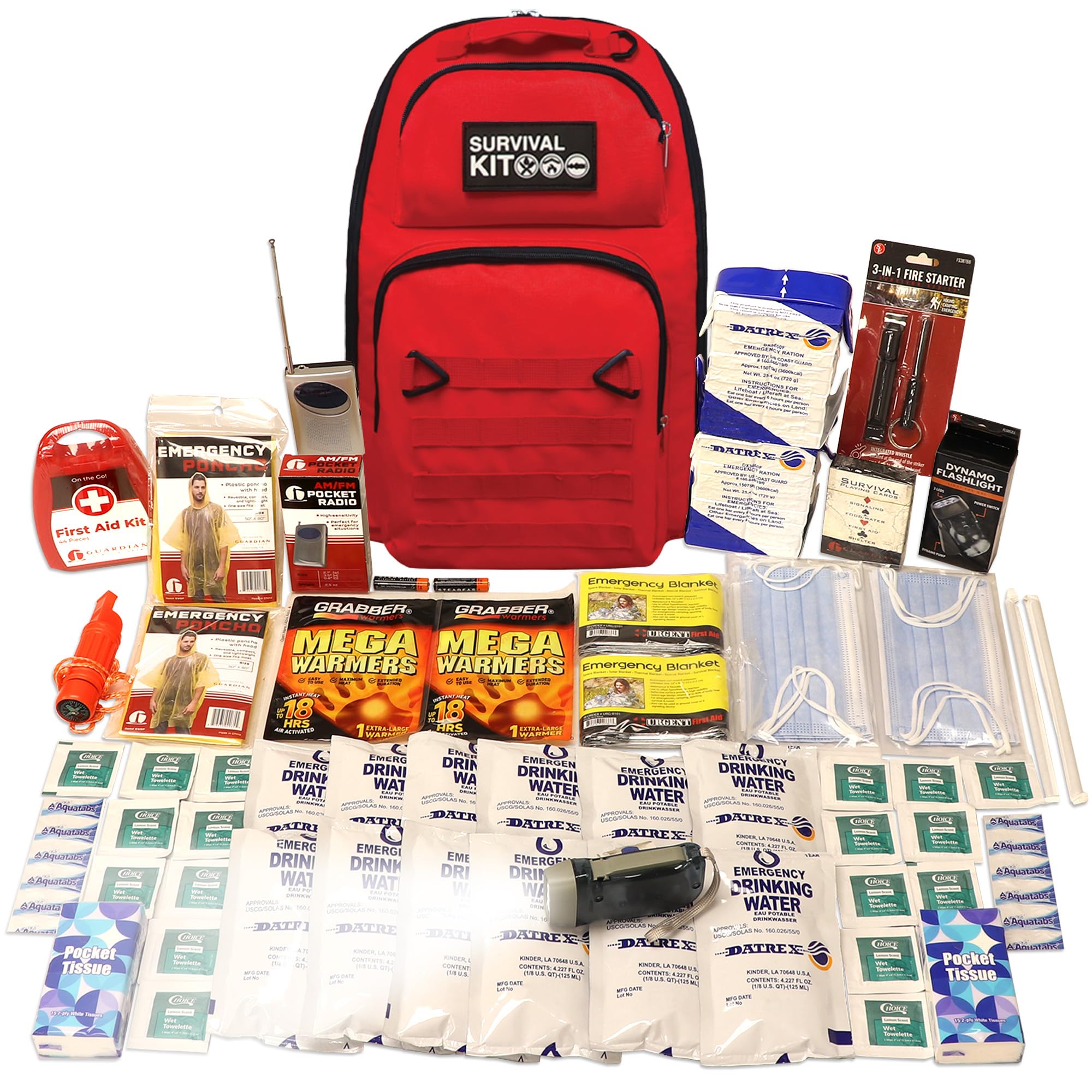 1-4 Person, 72 Hour Prepared Survival Kit for Disaster Preparedness | First Aid, Preparedness Tools, Food & Water, Shelter & Warmth, Lighting &
