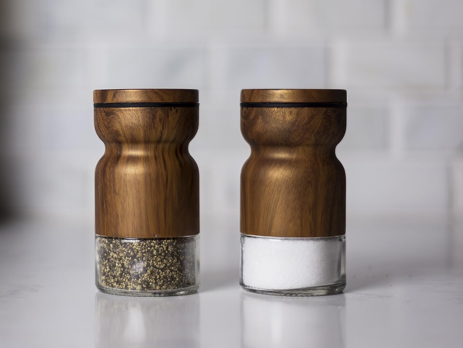 Salt and Pepper Shaker Set with adjustable pour holes