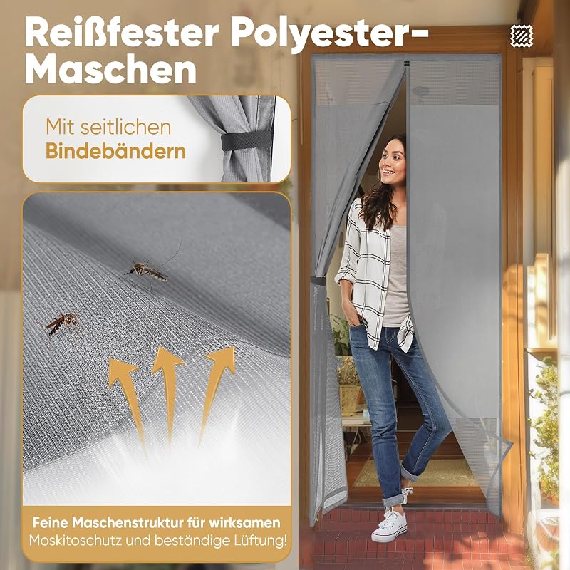 Sekey Szúnyogháló Ajtóra Mágneses Rögzítés Velcro 110x220cm Szürke