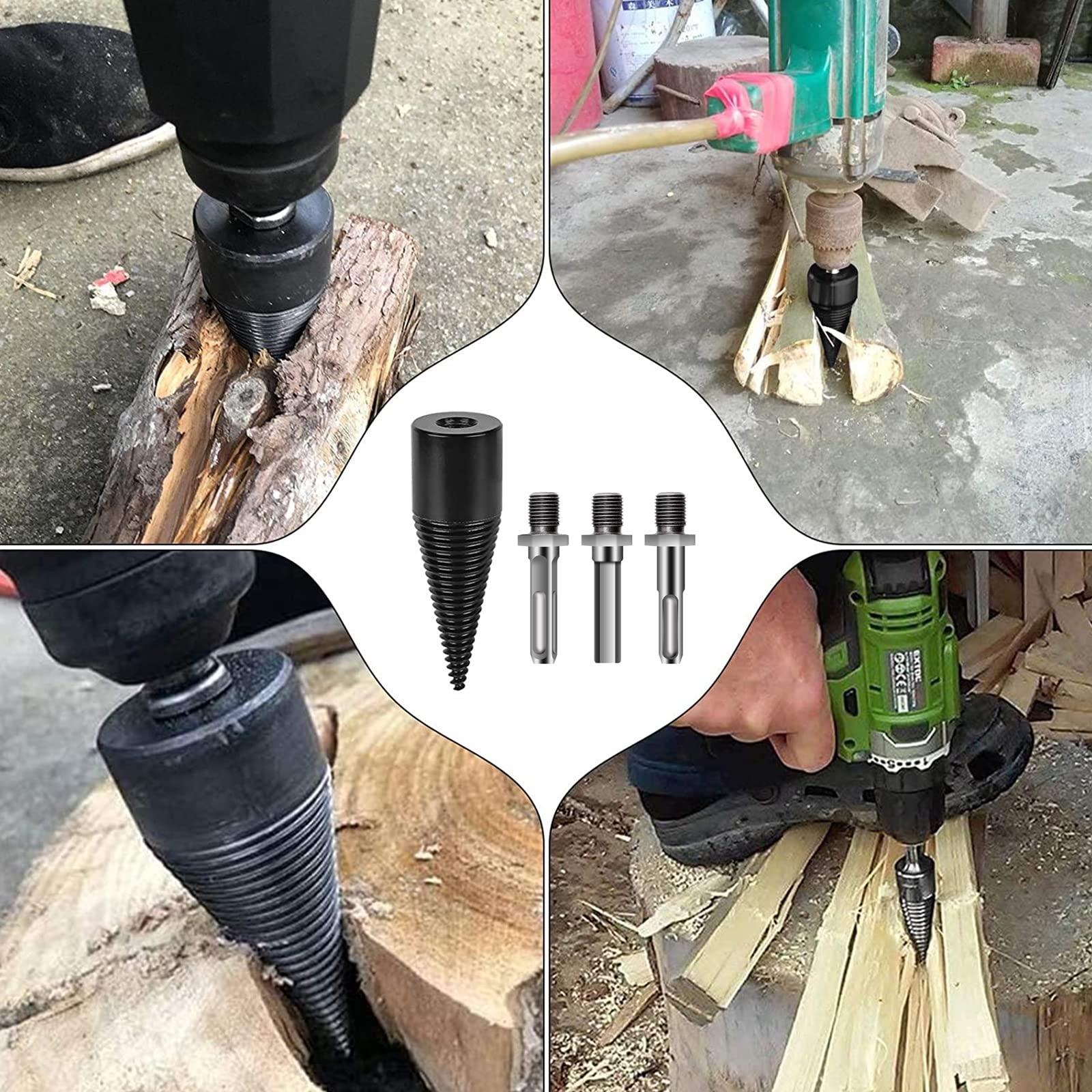 Punta Da Trapano Per Spaccare, Punta Spaccalegna Per Trapano, Spaccalegna Vite Conica Albero Per Trapano, Trapano Per Legna Da Ardere Con Codolo Esagonale Manici Quadrato Tondo,50mm