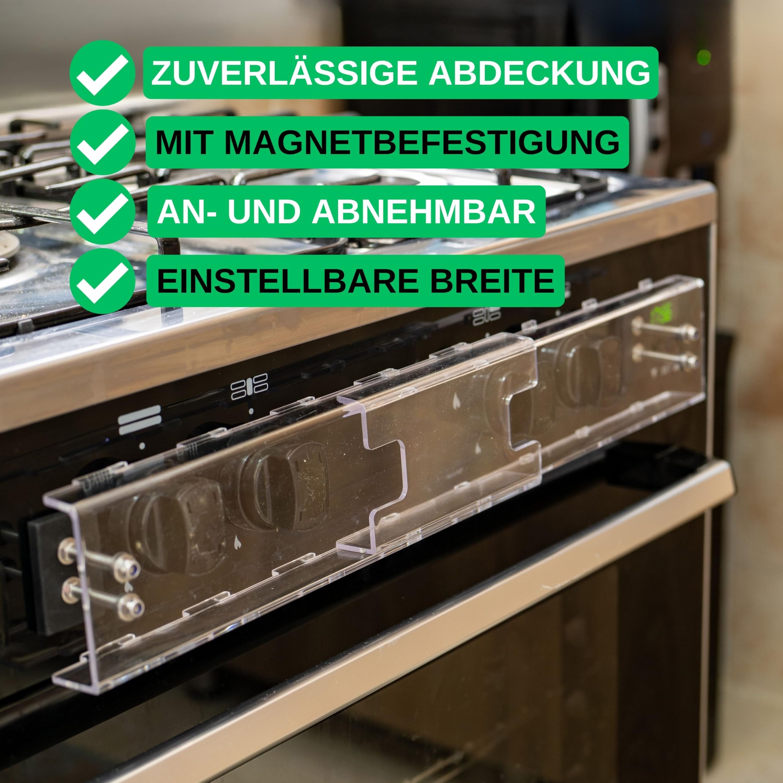 Bouton de la cuisinière Couvercle de l'interrupteur, cinq longueurs réglables, Transparent, Sécurité enfants avec fixation magnétique, Protection des éléments de commande de la cuisinière