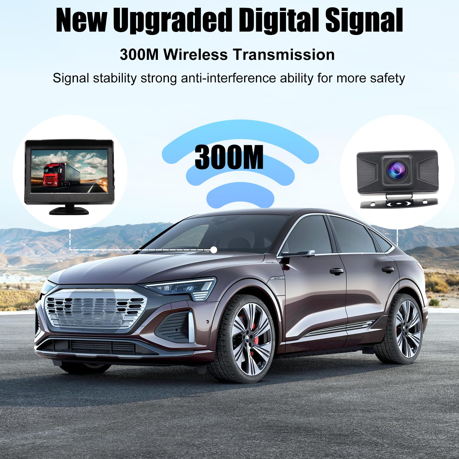 Kit Camara Marcha Atras Coche Inalambrica Digital, 1080P Cámara Visión Trasera WiFi IP68 Impermeable con 5" LCD Monitor, Instalación Simple Transmisión 300M para 12V-36V Camiones camionetas SUV