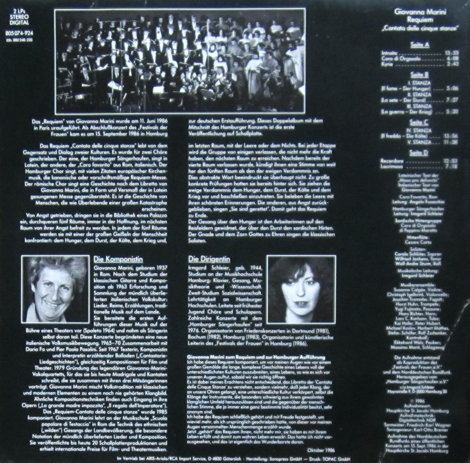 Requiem-Cantata delle cinque stanze (1986, Hauptkirche St. Jacobi Hamburg) / Vinyl record [Vinyl-LP]
