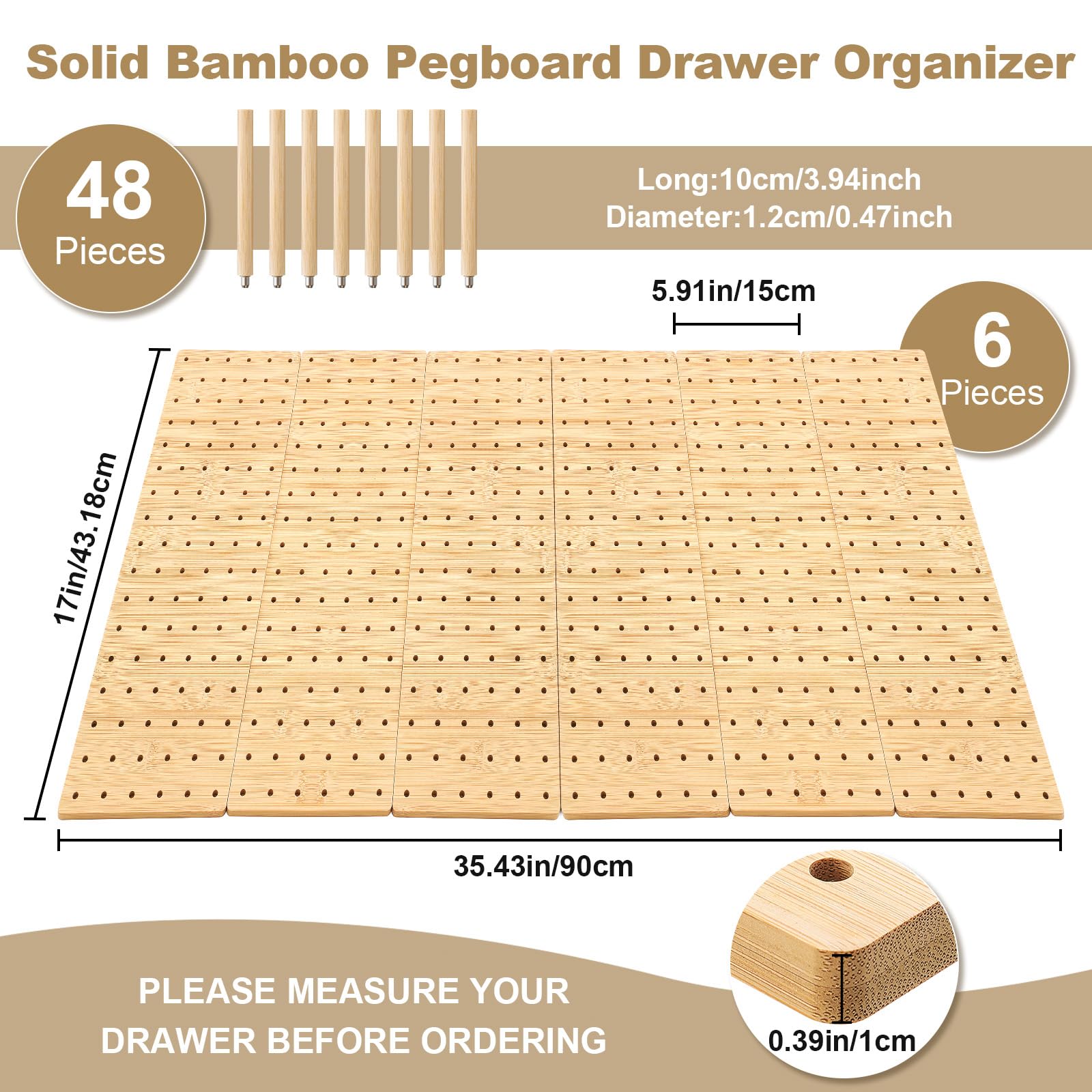 6 szt. drewniany organizer do szuflad, kolor drewna, 17 x 5,91, bambus