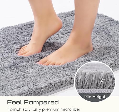 Miniatura 4 de ROSMARUS Alfombras de baño peludas antideslizantes de 24 x 36 pulgadas, tapete de baño absorbente de agua, tapete de ducha suave para suelo de baño