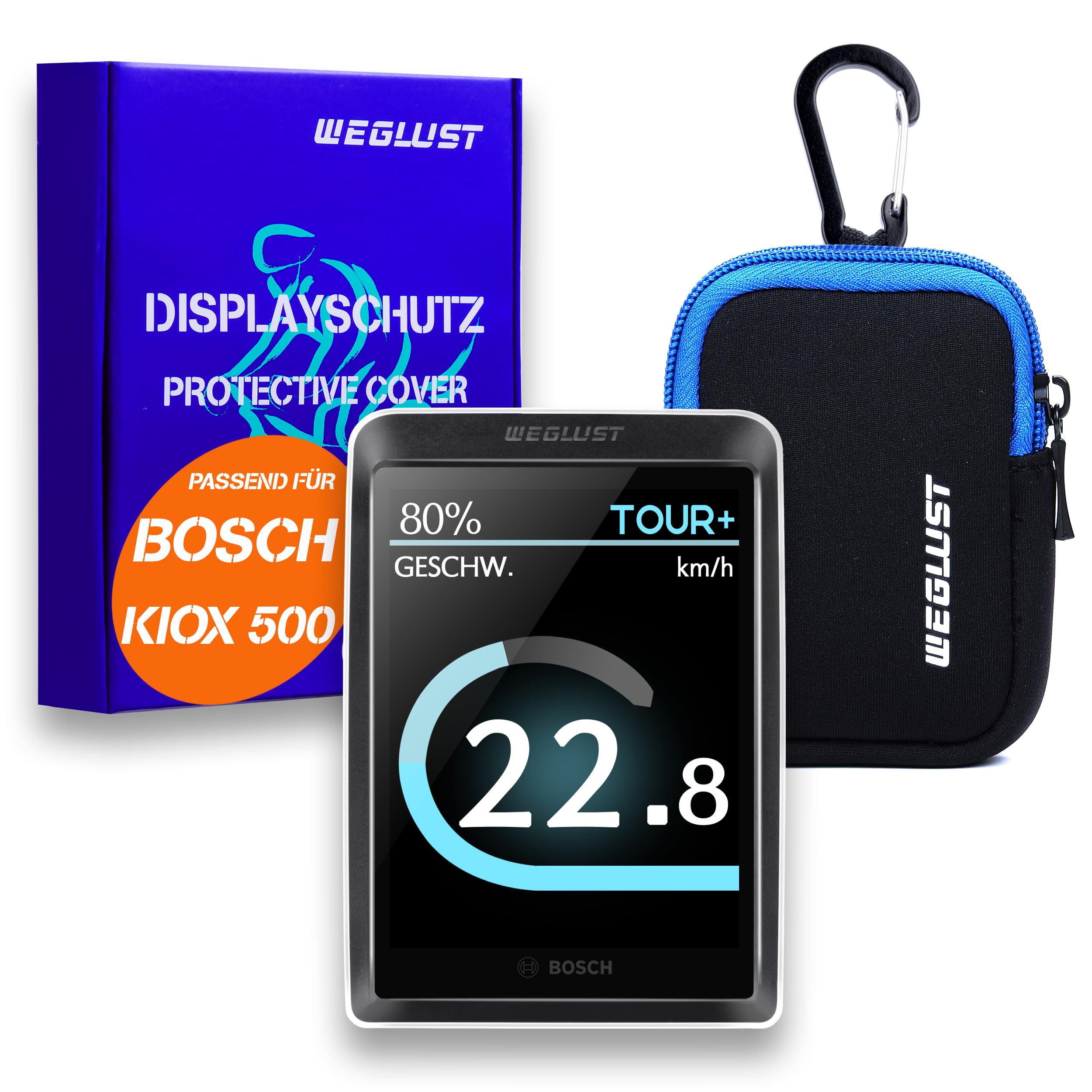 für Bosch Kiox 500 Schutzhülle mit Neoprentasche | E-Bike Displayschutz | Transparent | Stoß und Kratzschutz | Ebike Zubehör | Protective Cover fit for Kiox 500 (BHU3700)