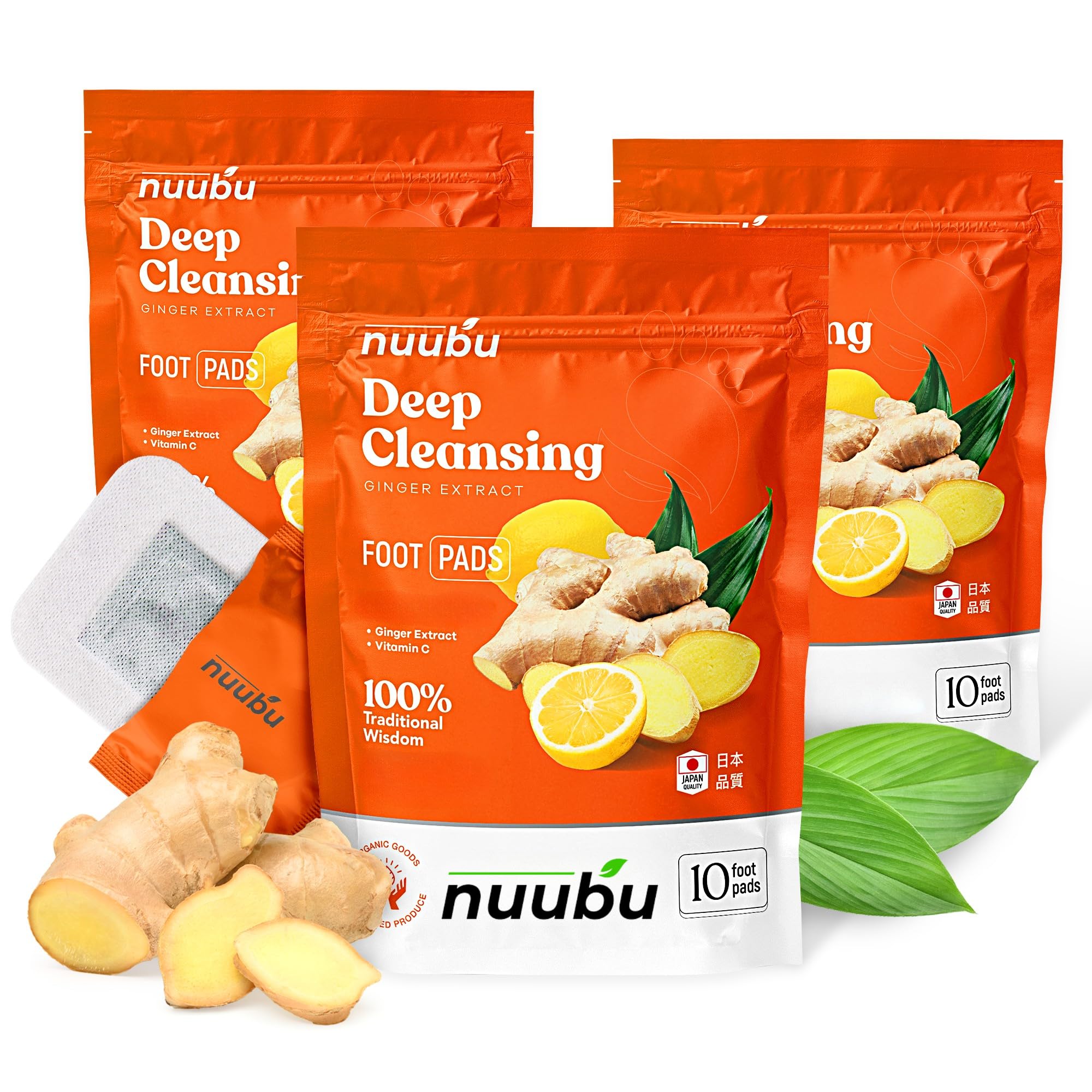 Nuubu | Ginger Foot Pads for Better Sleep & Foot Care | Premium Japanese Organic Feet Pads with Ginger Powder (30 Pc)