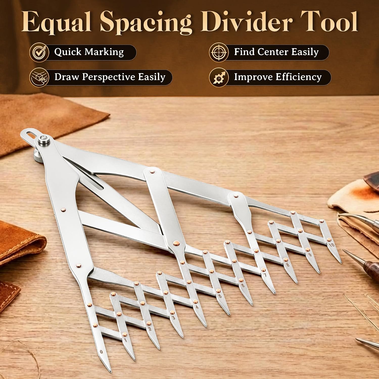 Dreyoo 1Pc Equal Space Divider Tool, L/11 Teeth Leather Equal Divider