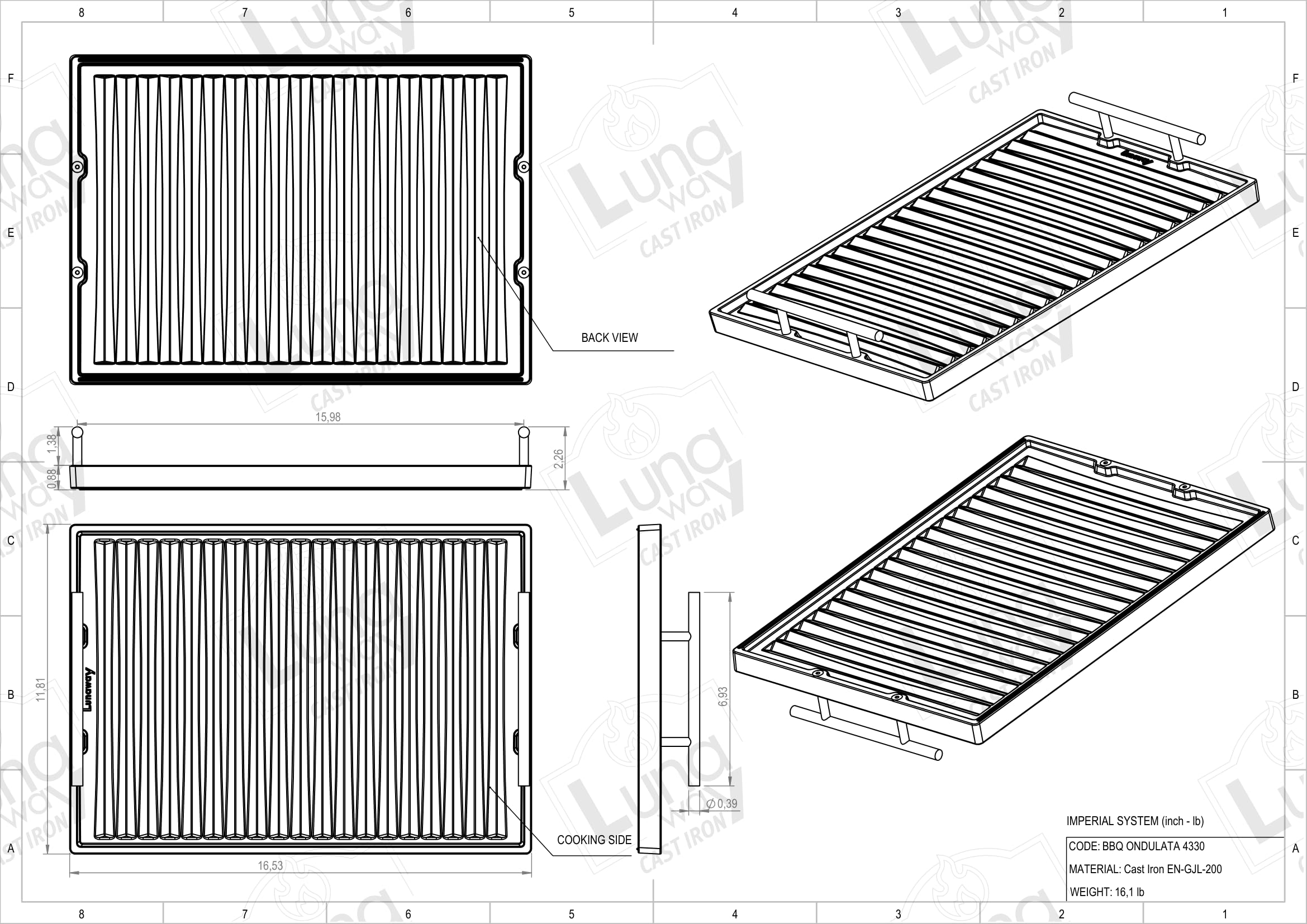 42 x 30 cm -Bistecchiera in Ghisa Doppia Smaltatura per BBQ e Camini | Uso su Fuoco Aperto e Cucine, Facile Pulizia, Resistente all'esterno, Cottura Sanae senza grassi, Griglia smaltata di qualità