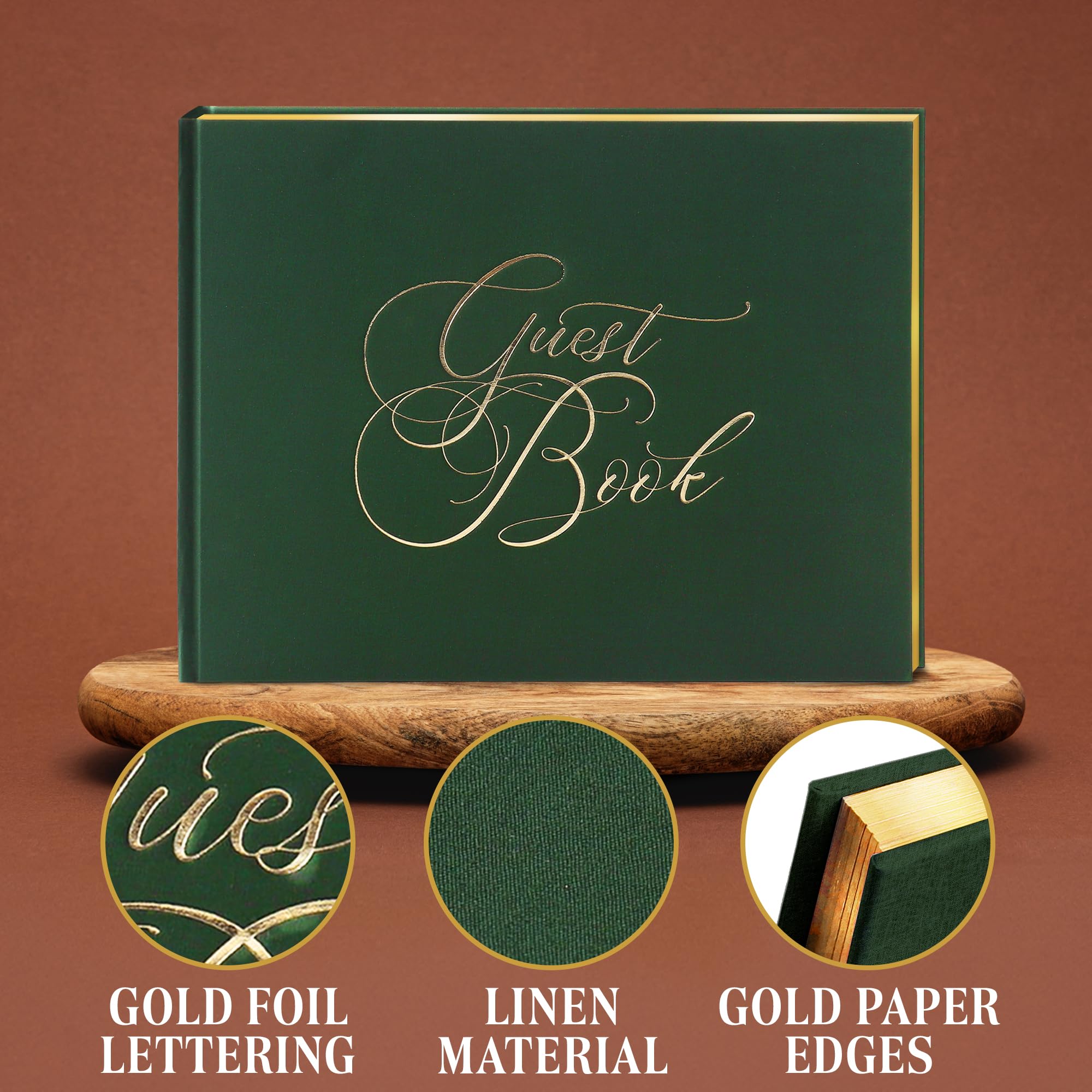 Wedding Guest Book – Guest Book Wedding Reception – Polaroid Guest Book for Wedding – Polaroid Wedding Guest Book – 100 Acid-Free Pages, Elegant Green Linen Cover with Gold Foil for Memorable Events