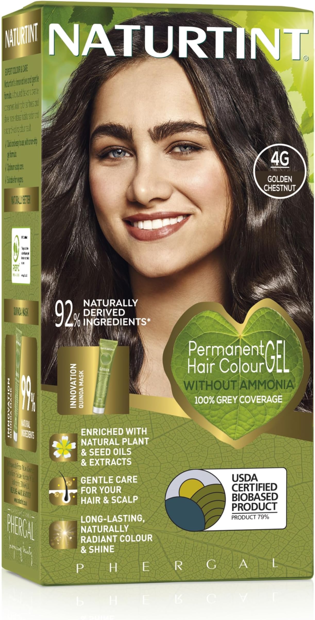Permanent Hair Colour Gel 4G Golden Chestnut, Plant Enriched, Biobased, Ammonia Free, Long Lasting Grey Coverage and Radiant Colour, Nourishment and Protection