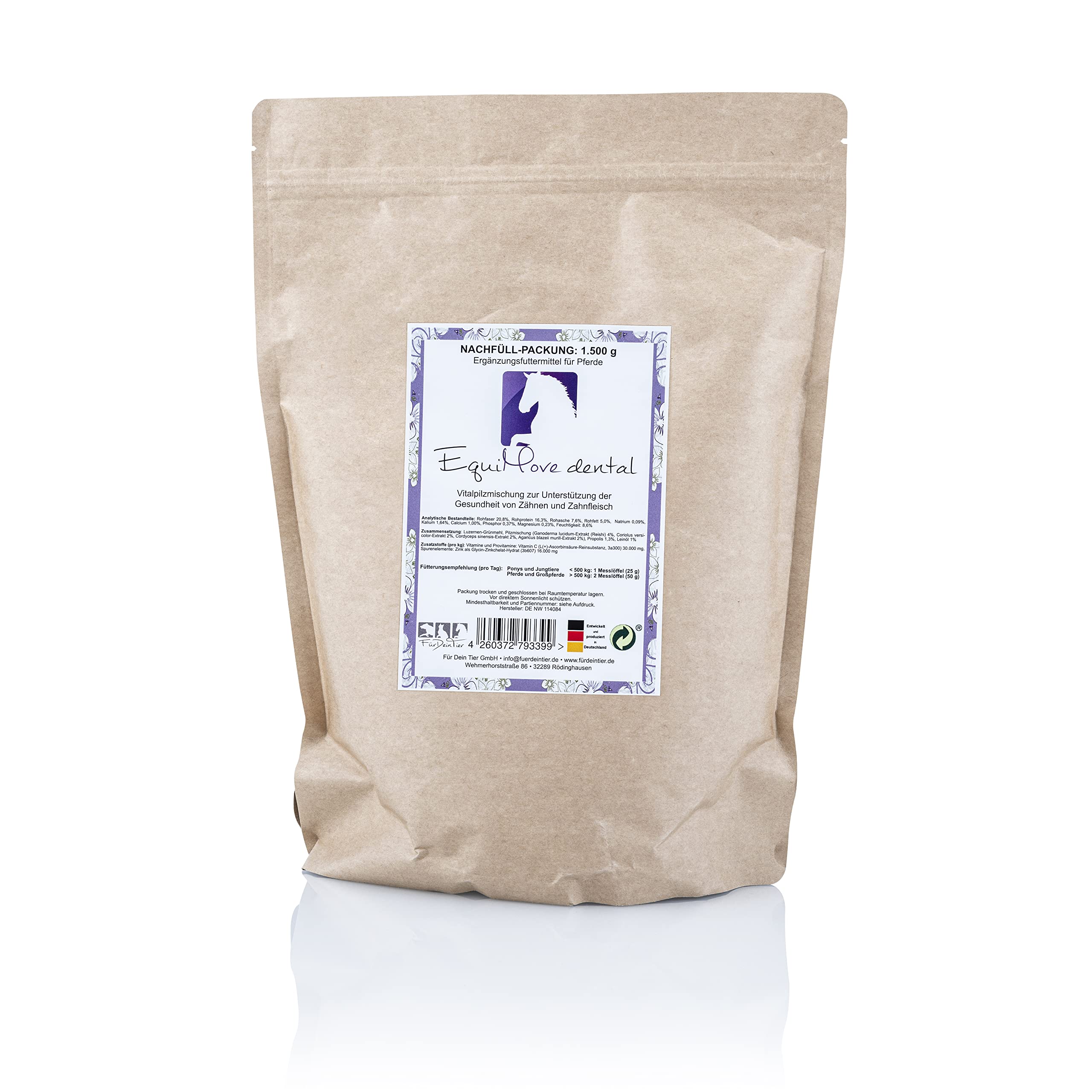 dental Nachfüllpack (1,5 kg) Vitalpilze, Propolis und Zink als Pellets, für Pferde (mit Problemen der Maulhöhle, EOTRH)