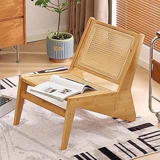 Welnow Mid Century Rattan Accent Chair, Bamboo Wood Lounge Chair with Wo...