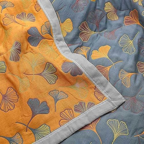 Miniatura 4 de TOCOLA GinkgoLeaf - Edredón reversible de algodón con patrón de hojas de ginkgo, ultrasuave, ligero, transpirable, edredón de aire acondicionado,