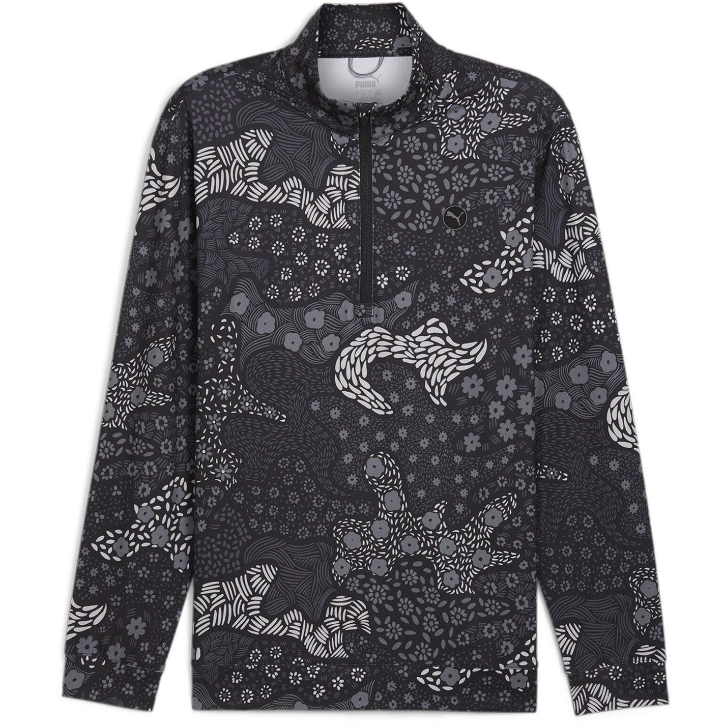 PUMA Mens Cloudspun Bloom Camo Quarter Zip T-Shirt Long Black/slatesky L