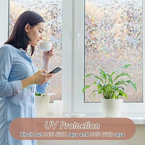 Miniatura 4 de Haton - Película decorativa para ventana con adhesión estática, diseño arco iris 3D, vinilo para ventana sin adhesivo, extraíble, con bloqueo UV y