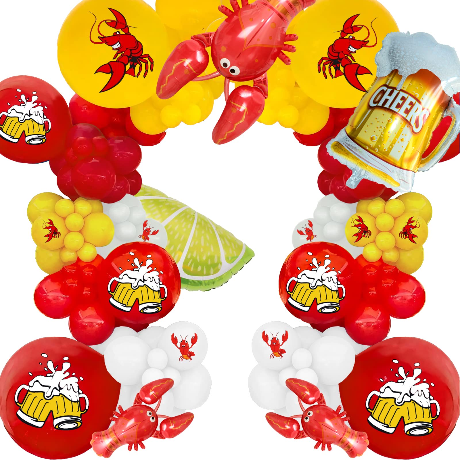 122 Pcs Crawfish Party Decorations Crawfish Balloon Garland Kit Crawfish Boil Party Supplies Beer Balloons for Crawfish Lovers Party Decorations