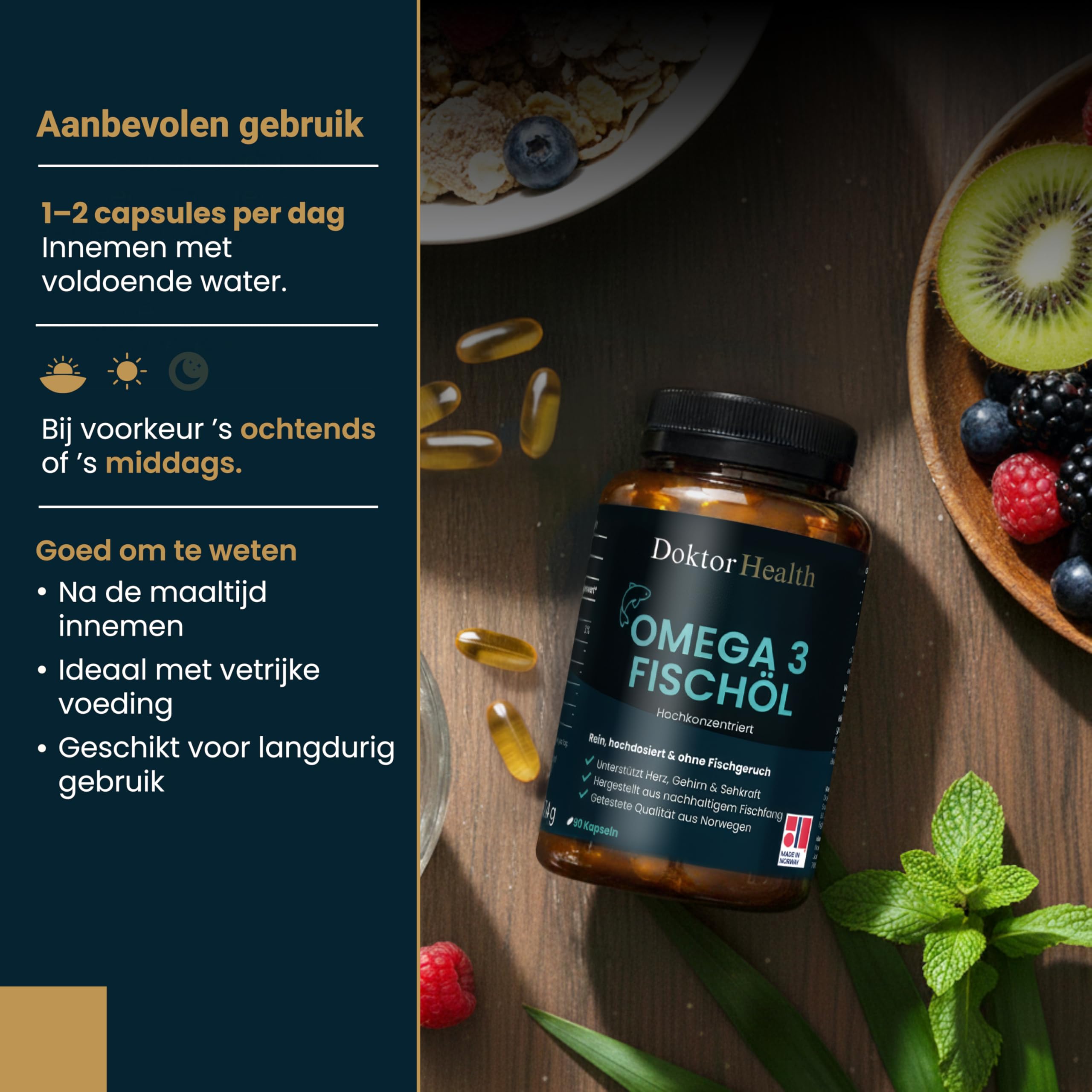 Omega-3 Huile de Poisson 2000mg - Hautement Dosé DHA & EPA - Sans Odeur de Poisson - 90 Capsules Softgel - Testé en Laboratoire - Soutient Cœur, Cerveau & Yeux