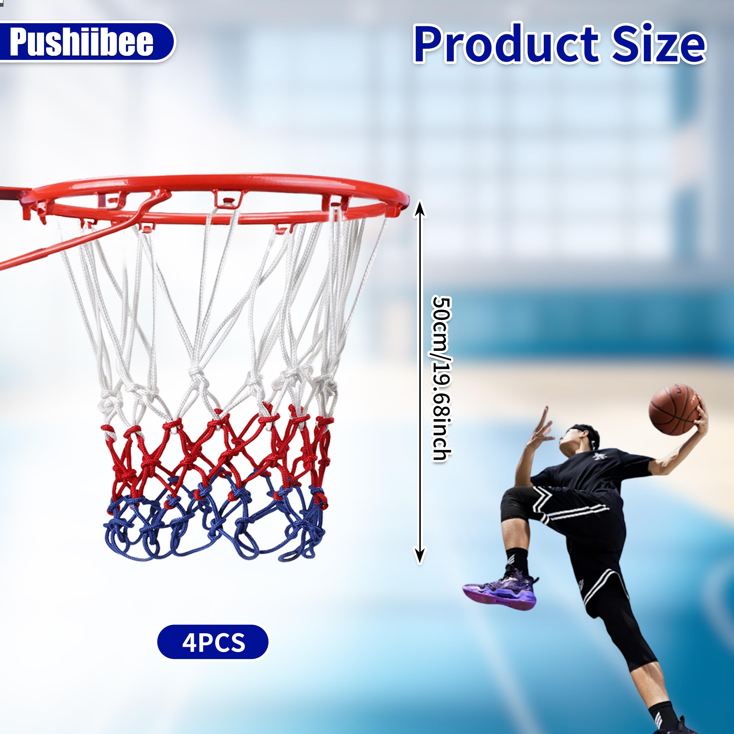 Red de Baloncesto, 4 Unidades Red para Canasta Resistente a la Intemperie, Red de Repuesto para Canasta Accesorio para Escuela, Parque, Patio, Interior y Exterior