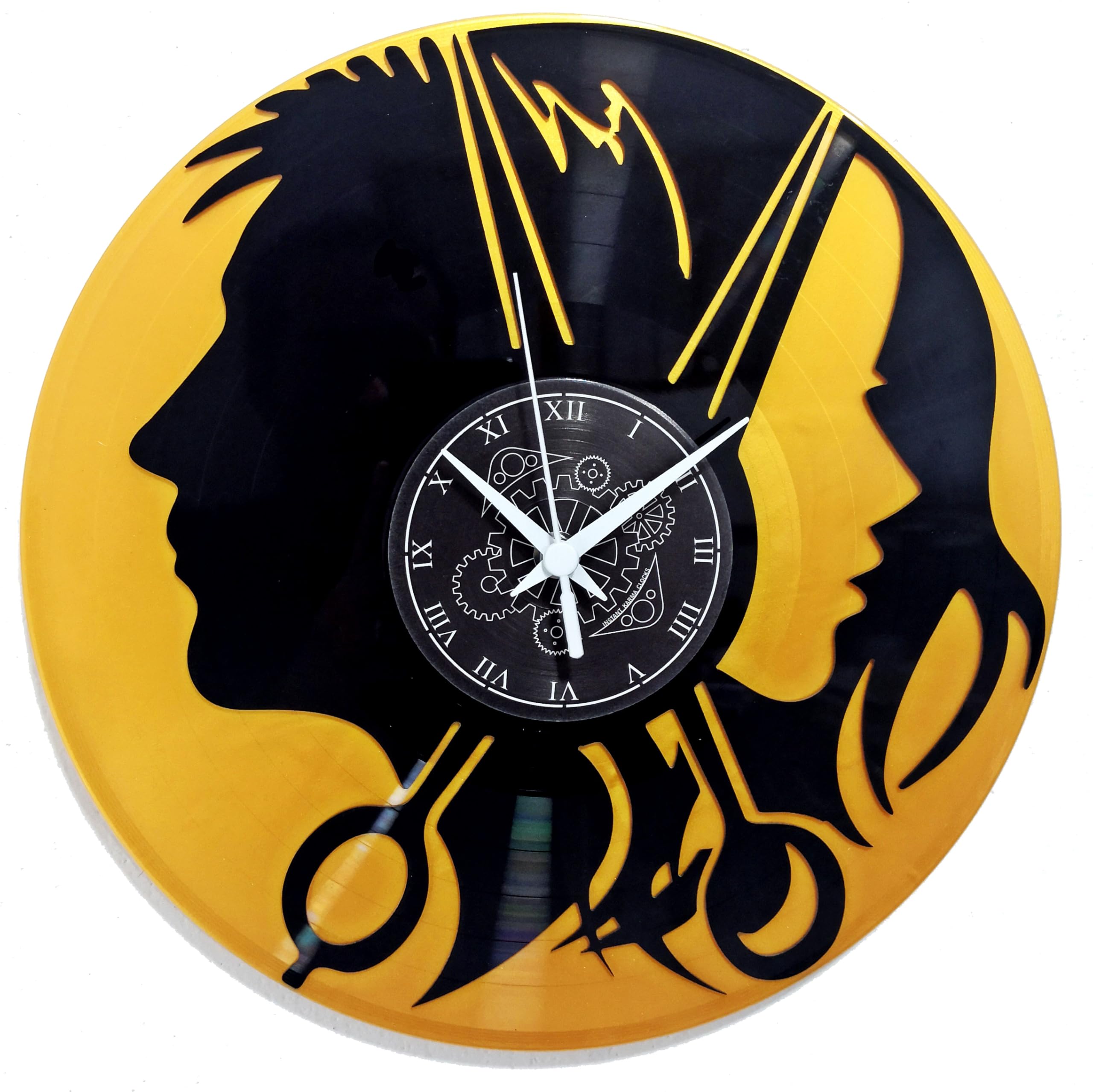 Instant Karma Clocks Black And Gold Mm1 | Wall Clock | Barber Shop | Hair Salon | Hairdresser Stylist (Black And Gold Mm1)
