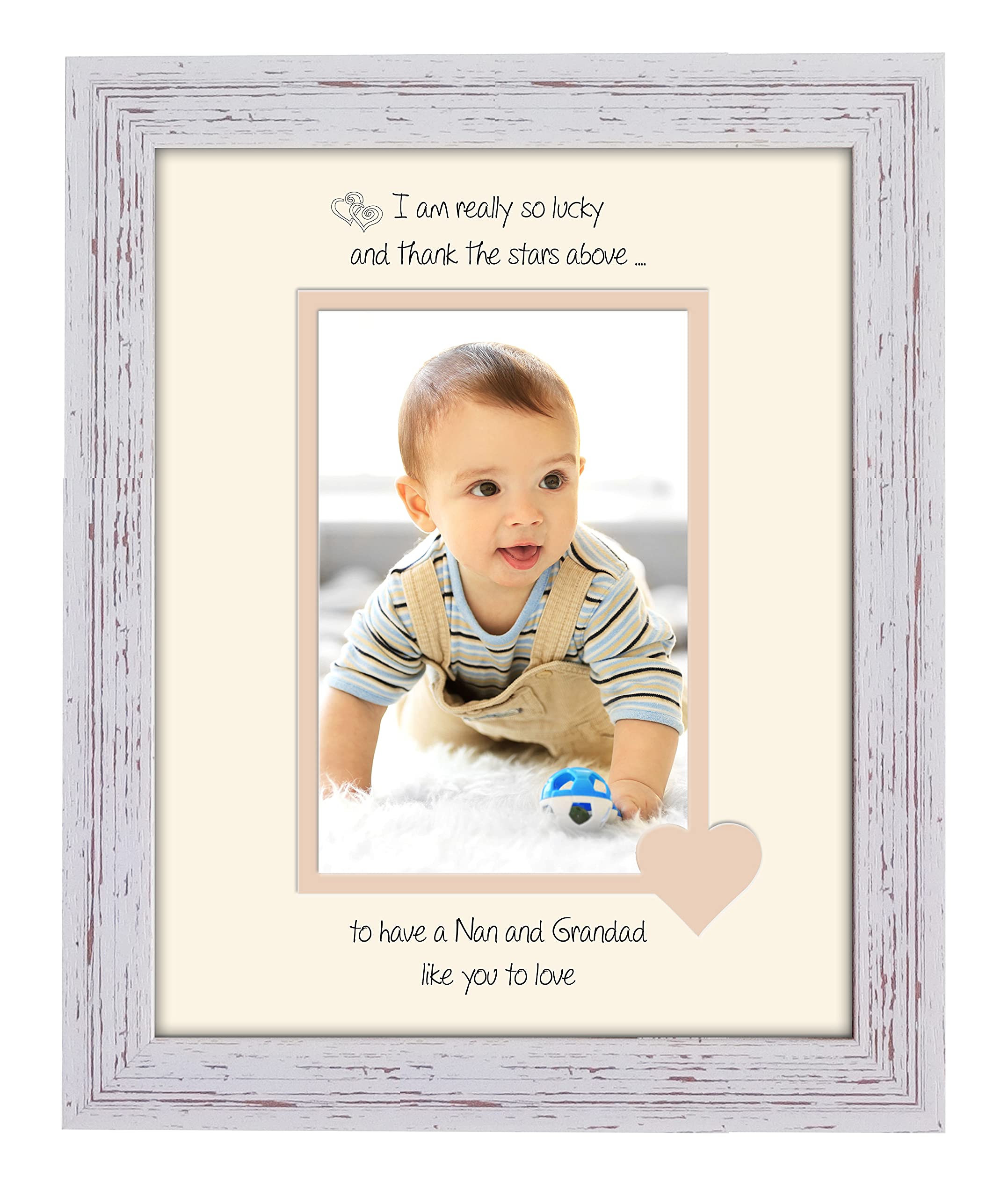 Nan and Grandad Photo Frame I Thank the Stars Portrait 1060F Double Mounted Quality Gift (Shabby Chic Frame Cream Mount Beige Inside)