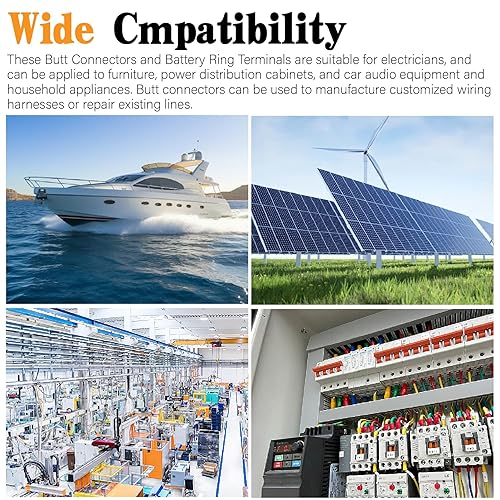 Miniatura 9 de Kit de 260 terminales de anillo de batería AWG8 de calibre 4 6 2 10 y conectores a tope no aislados, 65 lengüetas de férula de crimpado sin