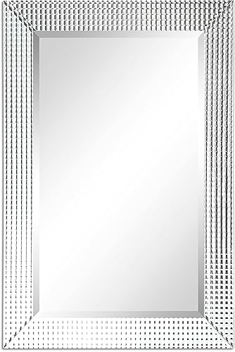 Empire Art Direct Espejo de pared biselado de 24 x 36 pulgadas, panel de prisma cubierto con marco de madera maciza, espejo rectangular montado en