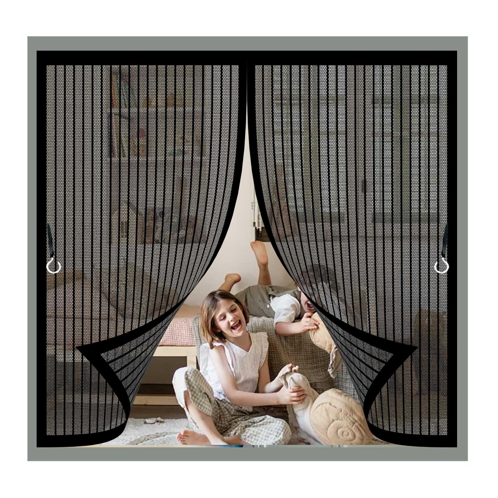 Magnetic Mosquito Net 112 x 116 cm (Customizable) Heavy Duty Mesh, Keeps Bugs Out, Anti Mosquito Mesh, Easy Install Without Drilling for Living Room, Bedroom, Black