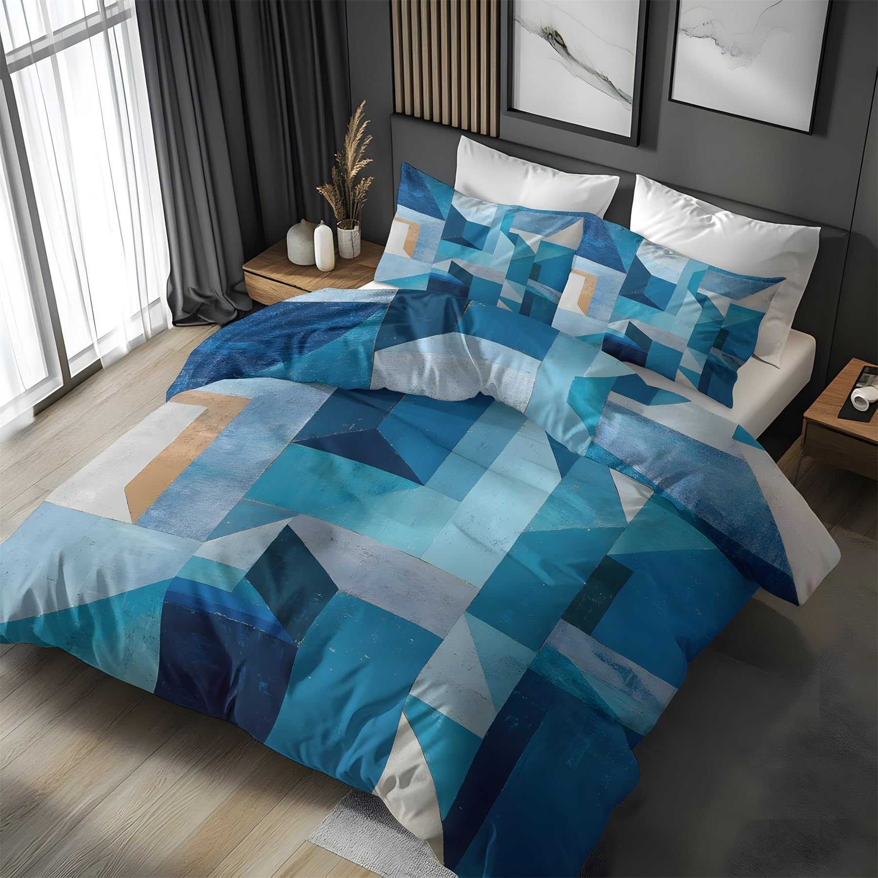Housse de couette 200x200 bleu anti-plis en microfibre douce pour stopper la corvée de repassage