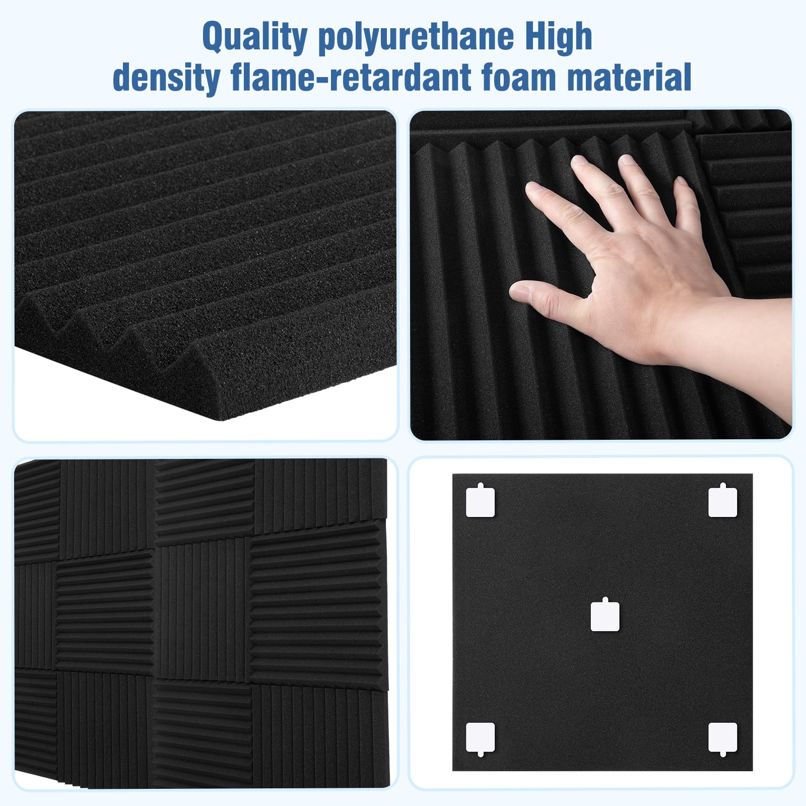 Paquete de 52 paneles acústicos de 1 x 12 x 12 pulgadas, cuñas de espuma de estudio, panel de espuma insonorizada para paredes, oficina en casa