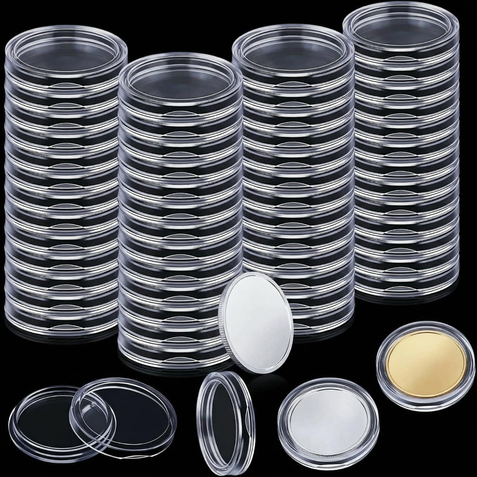Maitys 400 Pcs 21 mm Coin Holder Capsules Clear Round Plastic Coin Container Case for Silver Bar Coin Collection Supplies
