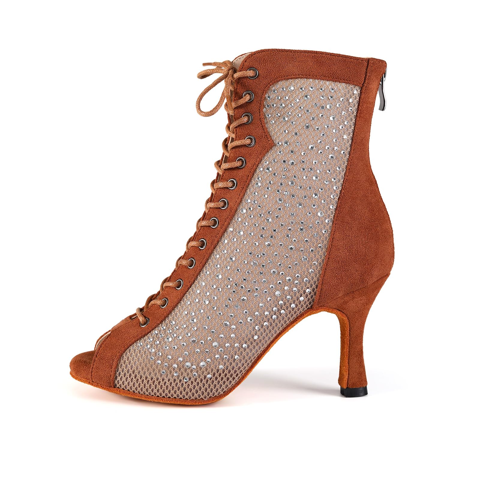 HROYL Scarpe da Ballo Donna Punta Aperta Stivali da Ballo Latino Salsa Bachata con Strass Modello-DS7180