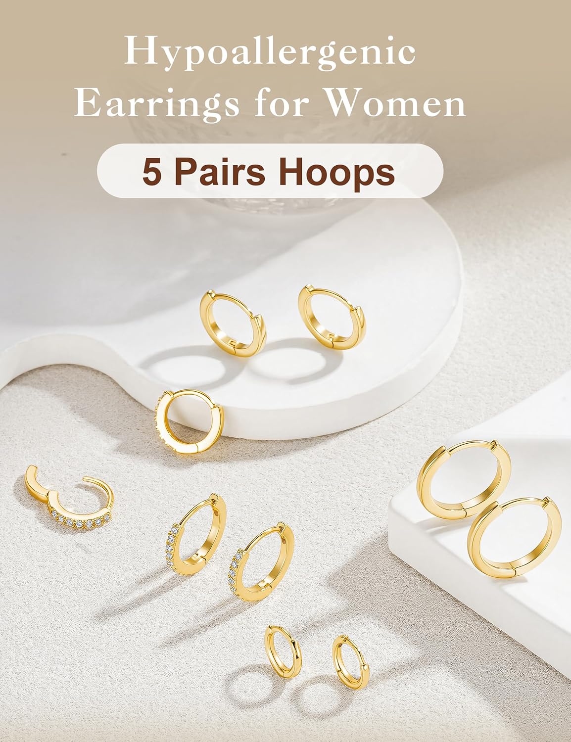 Turandoss Gold Hoop Earrings for Women, Hypoallergenic 14K Gold Huggie Earrings, Cartilage Earrings for Multiple Piercing Hoop Earrings for Women - Image 5