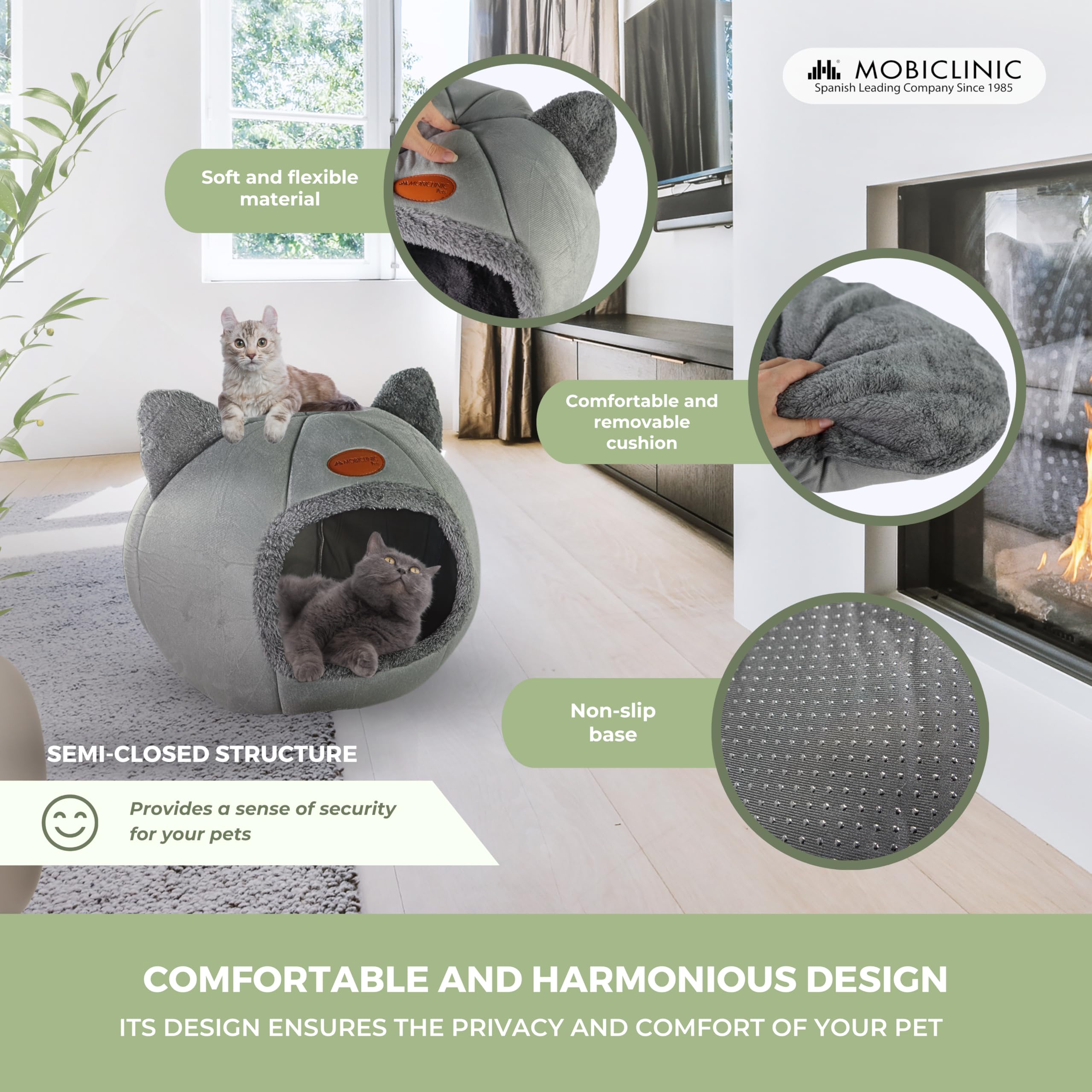 Mobiclinic®, Cat Bed, HelloCatty, Cushioned Pillow, Machine Washable, Cat Cave, Easy to Fold and Store, Non-Slip - Image 3