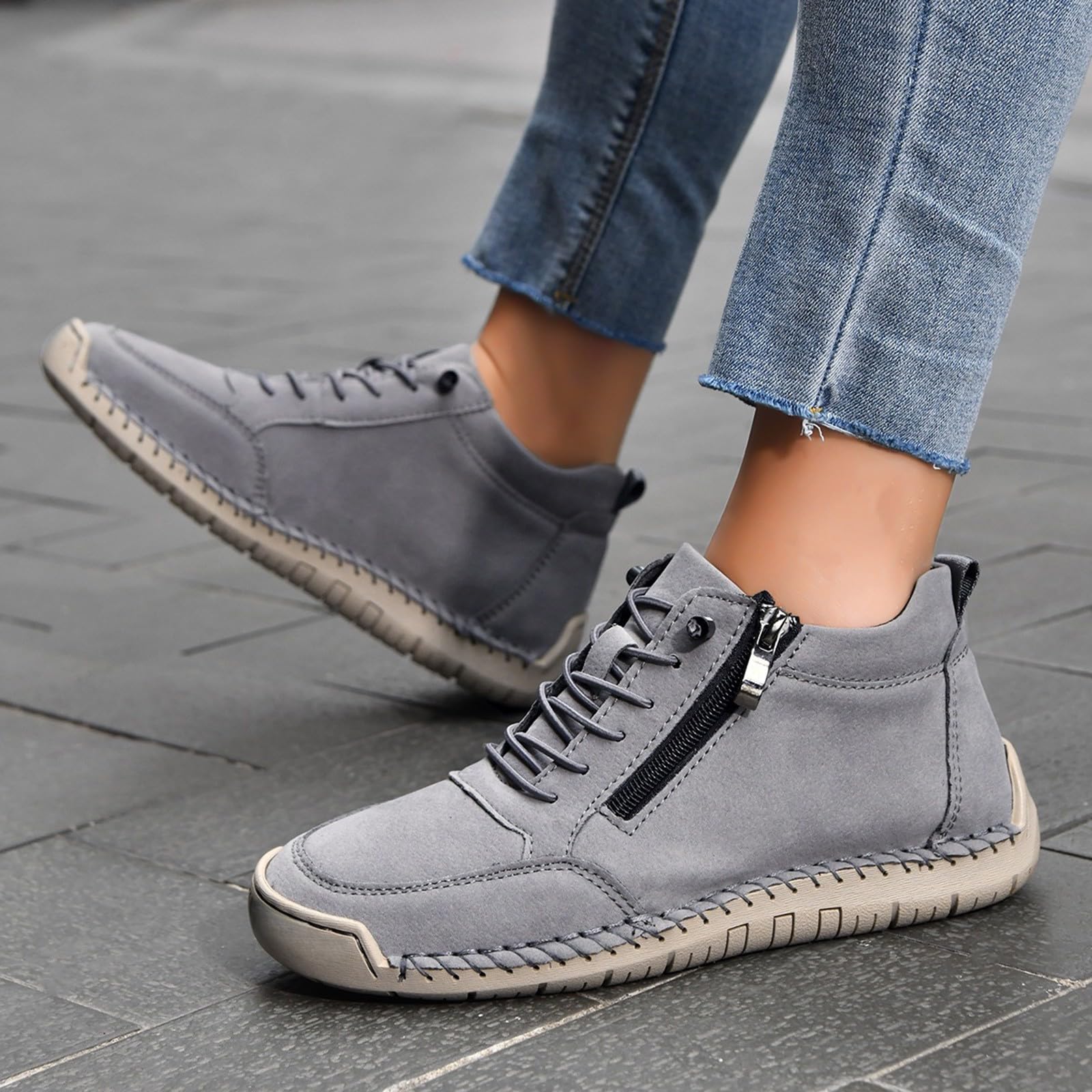 Generisch Sneaker da donna slip-on, scarpe da ginnastica leggere, traspiranti, senza lacci, leggere, in pelle, per il tempo libero, casual, comode, bianche