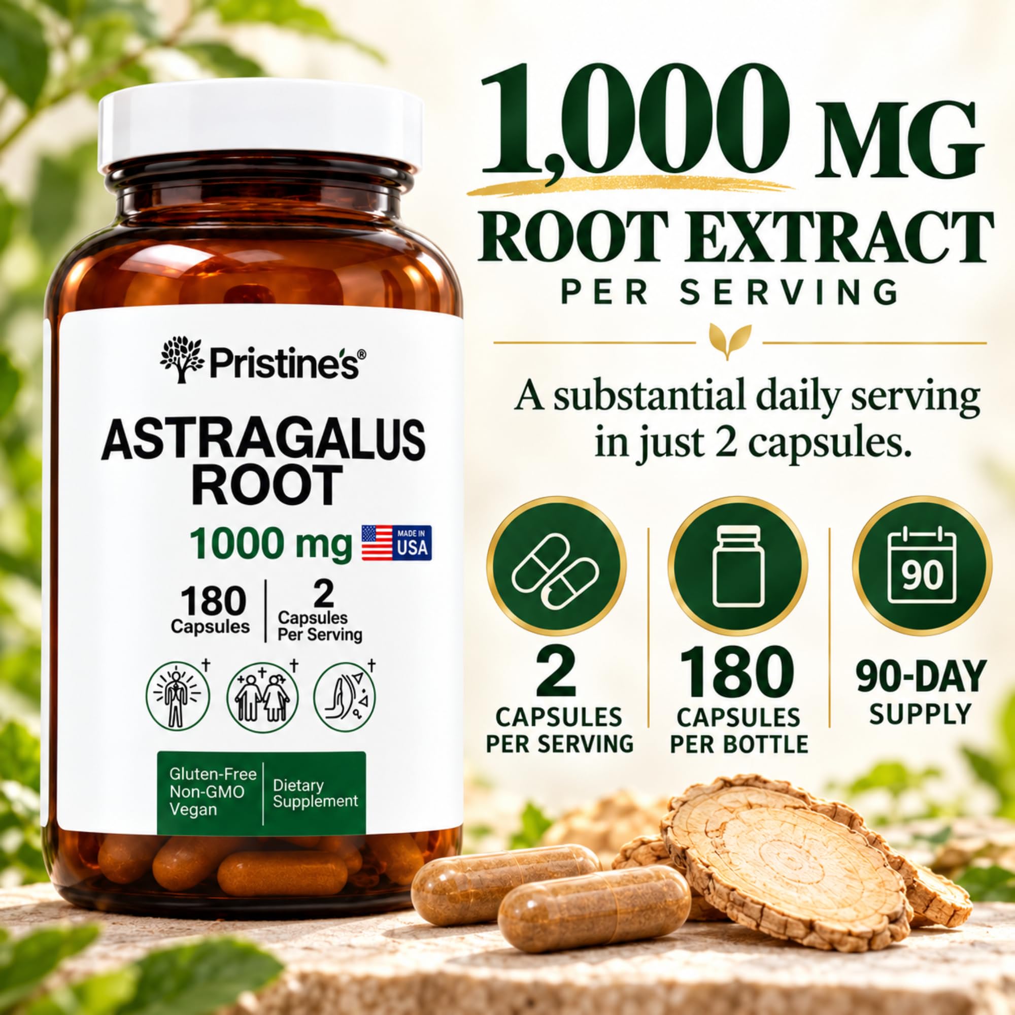 PRISTINE'S Astragalus Root Capsules, Adaptogen for Immunity & Lung Health — Amazon image 5