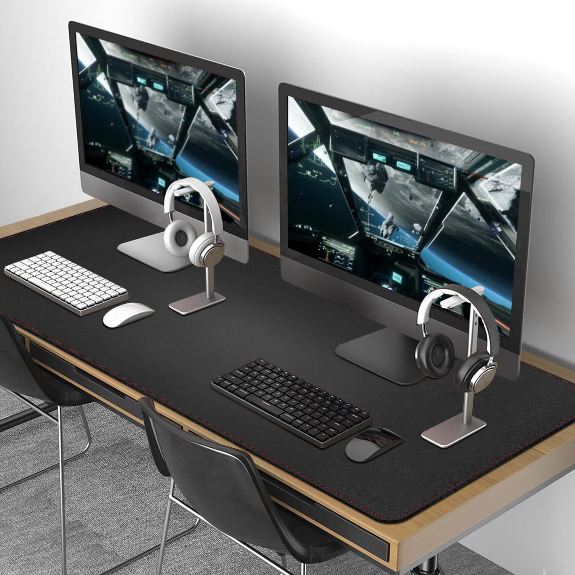 ZORESYN Schreibtischunterlage 160x60cm Schwarz - XXL Premium Kunstleder mit Rutschfester Unterseite für Homeoffice & Büro - Abriebfeste Nahtdesign, ergonomisch & langlebig