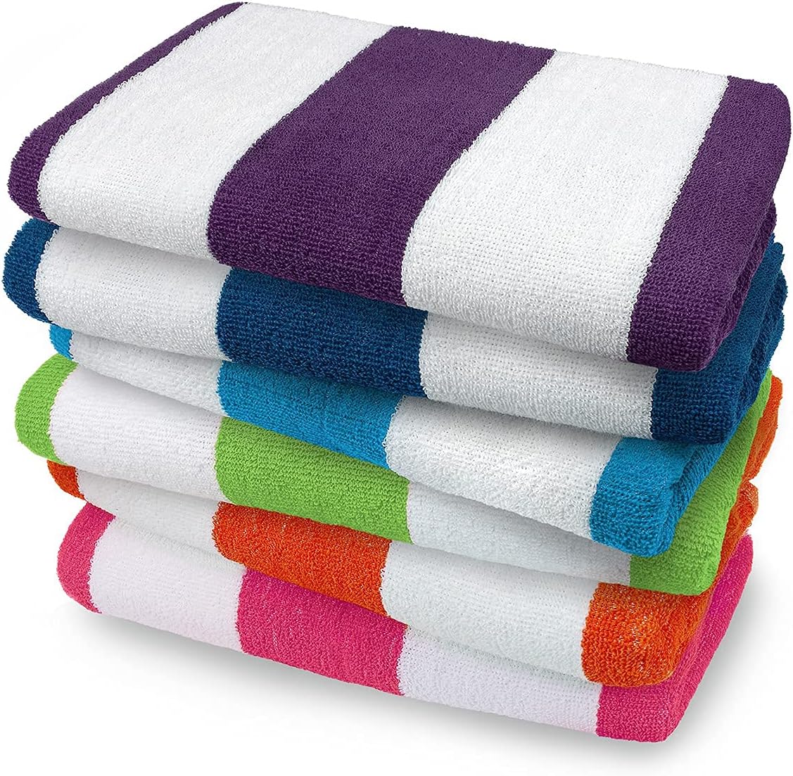 Kaufman - Soft 6 Pack 100% Yarn dye USA Cotton Oversized 30x60 Highly Absorbent, Quick Dry, Brightly Colored Classic Cabana Stripe Beach, Pool and Bath Towel : Home & Kitchen