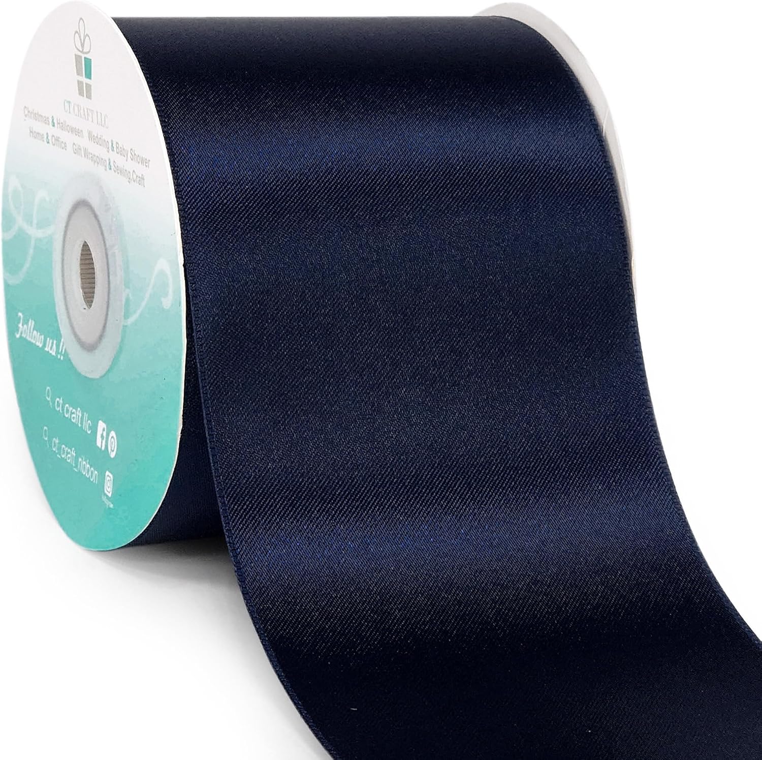 ct craft llc double face satin solid ribbon 3 inch x 25 yards navy blue for christmas home decor wedding bouquet gift wrapping diy crafts hair bow scrapbook invitation card