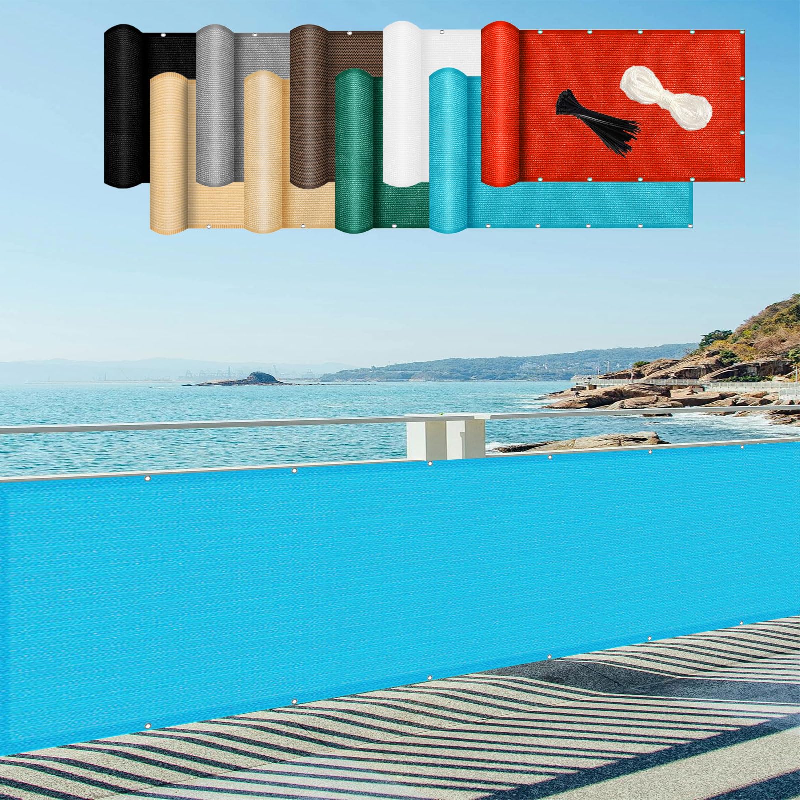 GUOJUN Frangivisto Balcone 70 x 400 cm HDPE Breathable Anti-UV Antivento Telo Copri Ringhiera e Schermo Privacy con Occhielli Fascetta per Giardino Terrazza Esterno, Blu Cielo