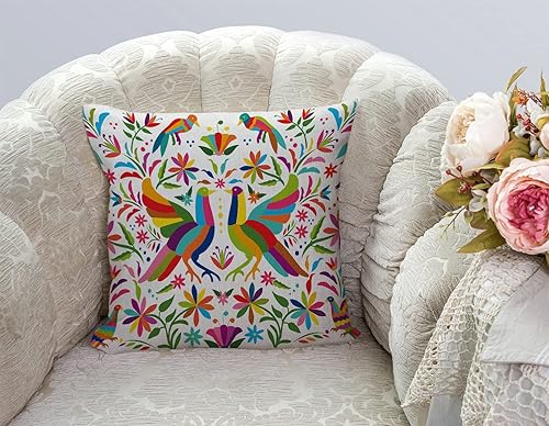 Miniatura 2 de TSSOHU Funda de almohada decorativa cuadrada de 18 x 18 pulgadas, colorida funda de almohada lumbar tradicional mexicana con cremallera oculta,