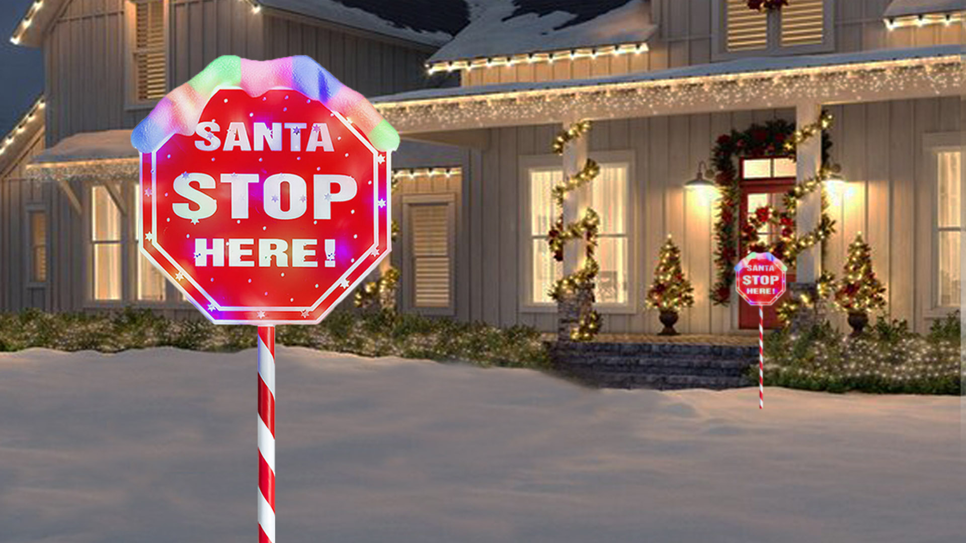 Christmas Santa Stop Here Sign With 30 Multi-color