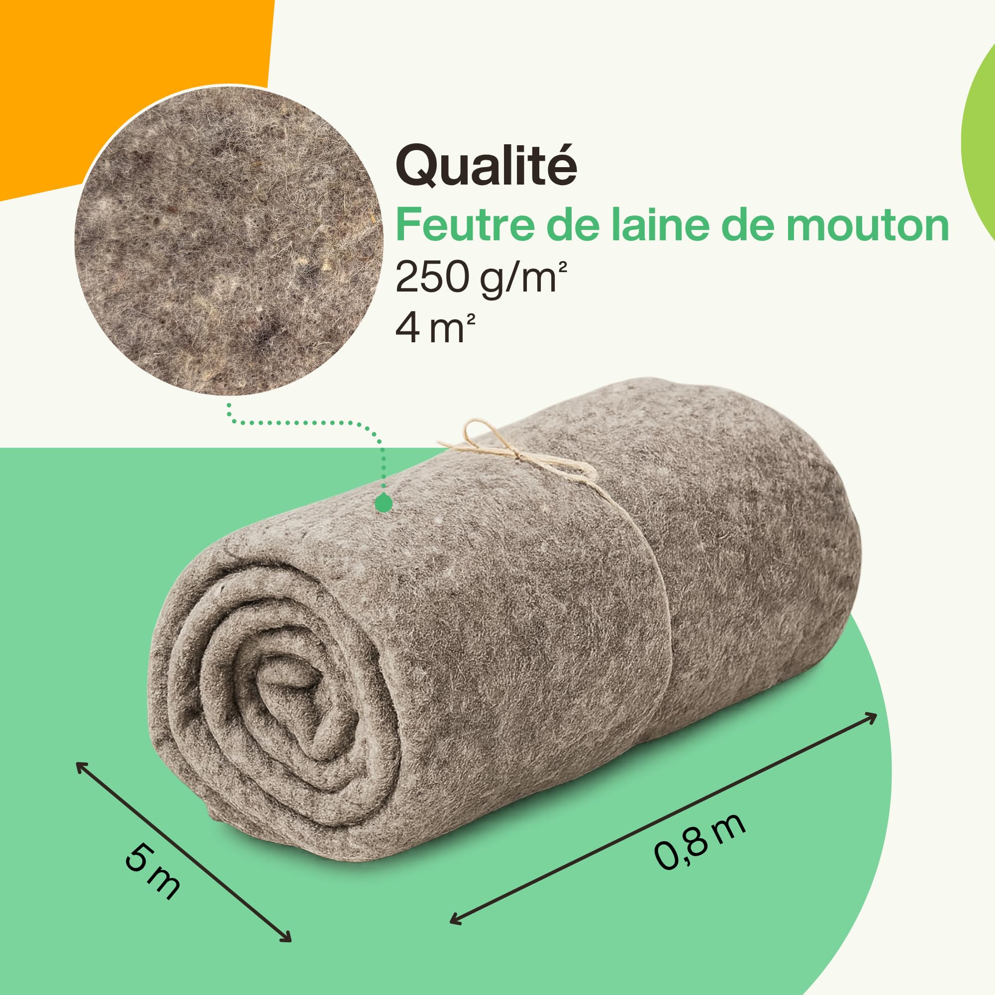 UNIGARDIA Feutre de Laine de Mouton 80 x 500 cm - Paillage Jardin 100% Naturel et Biodégradable - Tapis Sol Isolant Thermique pour Plantes - Protection Hivernale et Anti-Limaces