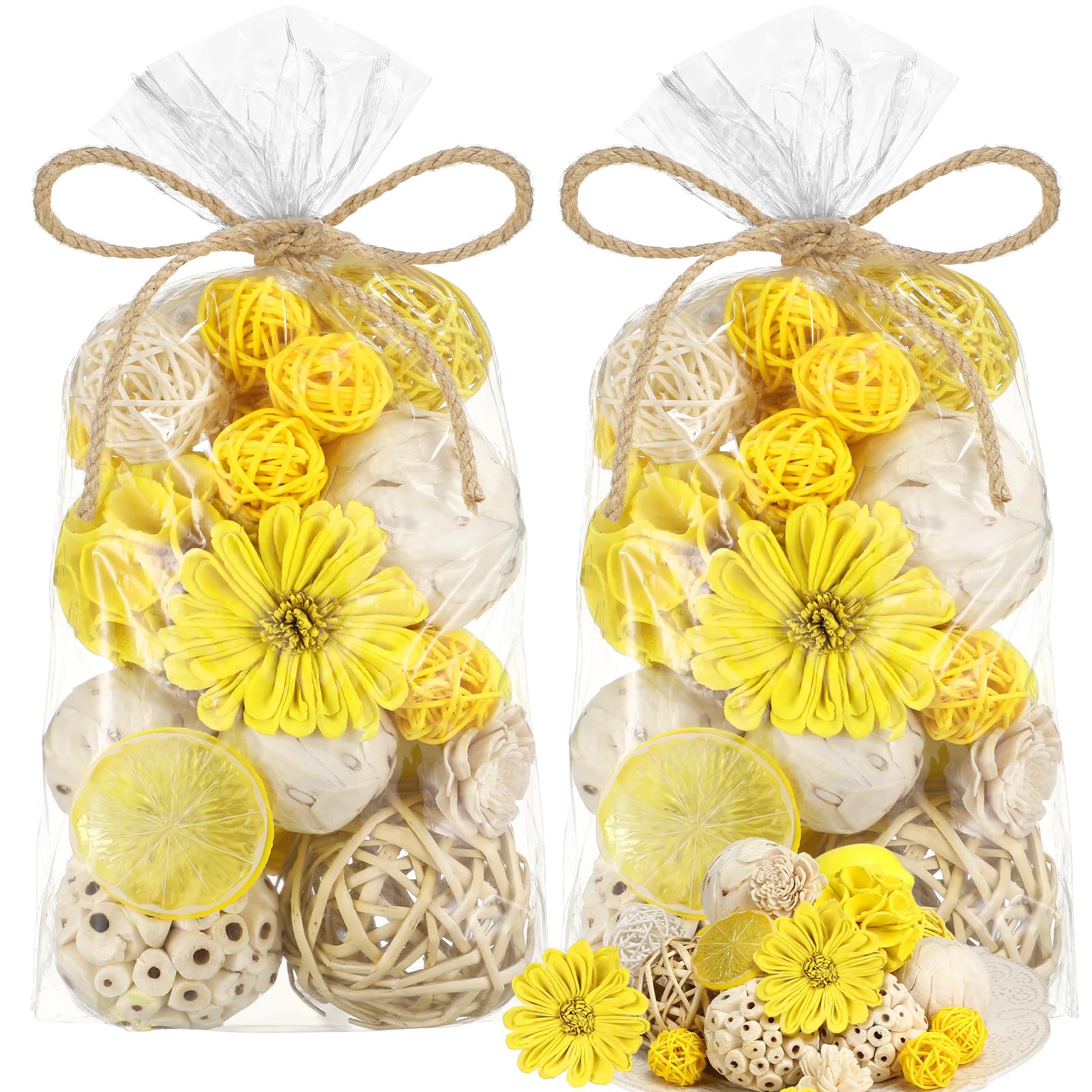 Riceshoot Lemon Yellow 2 Pack Potpourri Decorative Balls Bowl - vase fillers | Mubboo